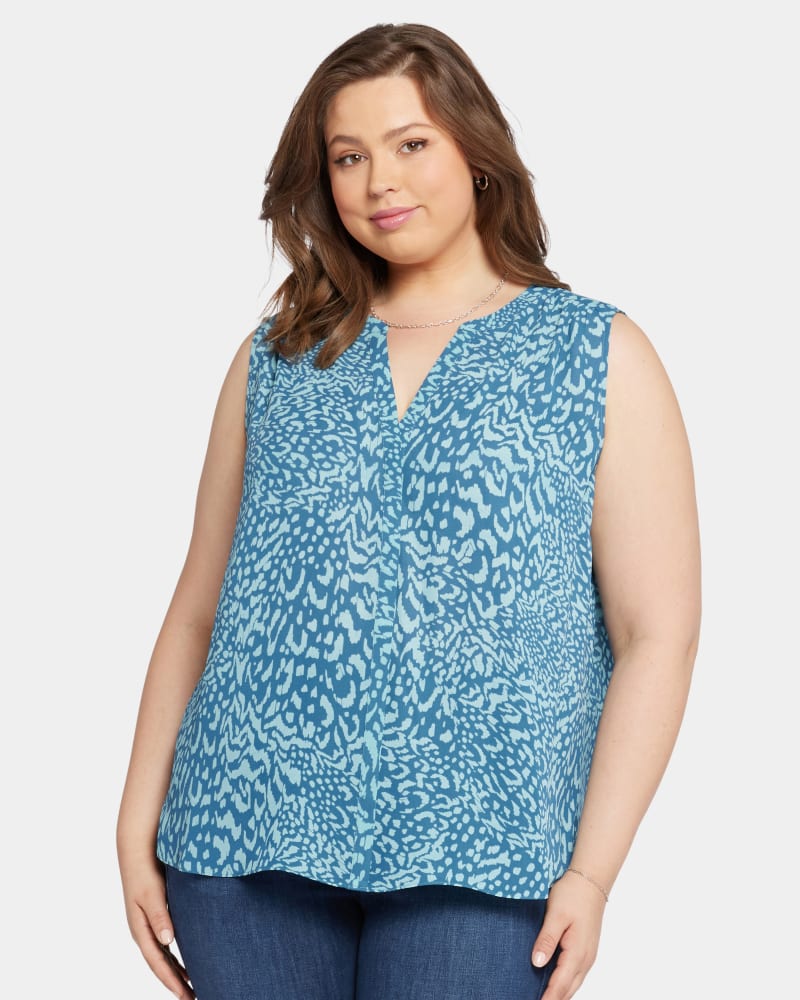 Front of a model wearing a size 3X Sleeveless Pintuck Blouse in Agness by NYDJ. | dia_product_style_image_id:285262